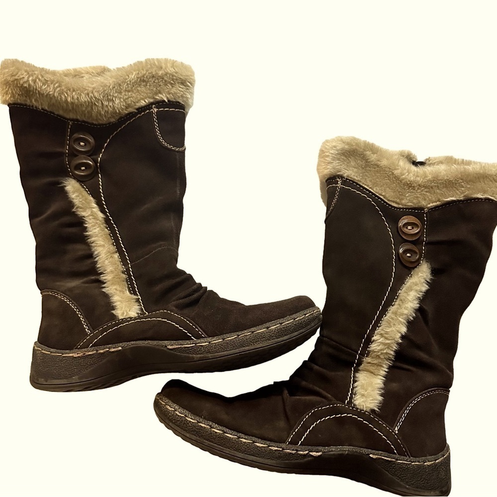 G.H. Bass Otto Suede Snow Boots Women’s 8 Brown Faux Fur Mid Calf Winter